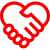 A red outline of two hands shaking, forming the shape of a heart on a white background, symbolizes the trusted partnership you’ll find with Stat Pest Control.